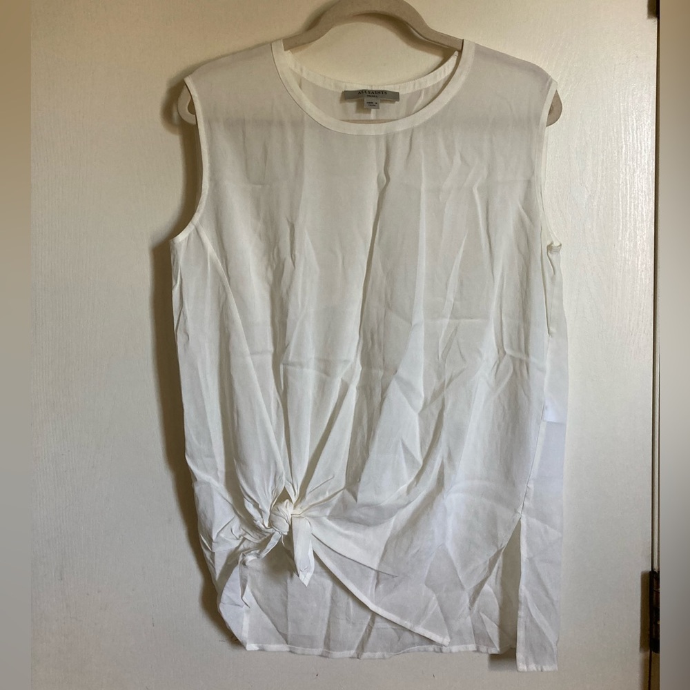 🌸All Saints White Henry Top w/Tied Knot Detail Blouse #MBG